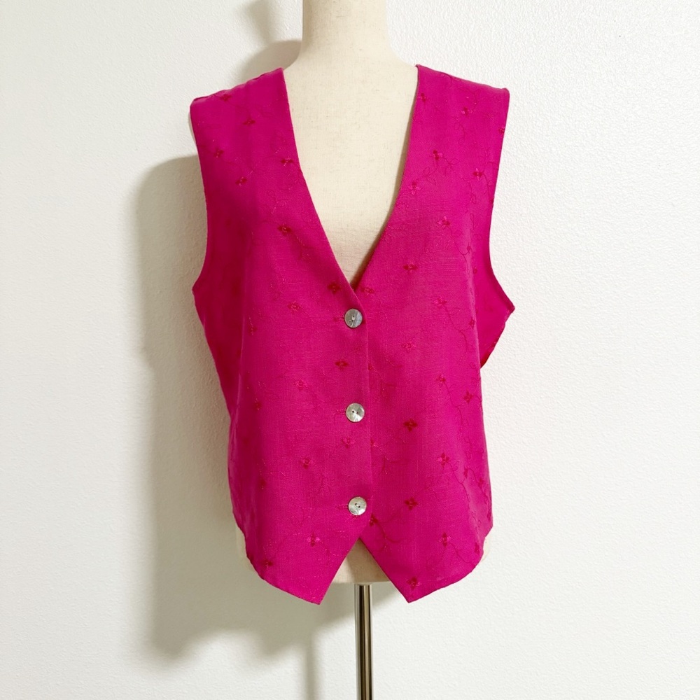 Vintage Tofy 80s Floral Embroidered Satin Back Vest